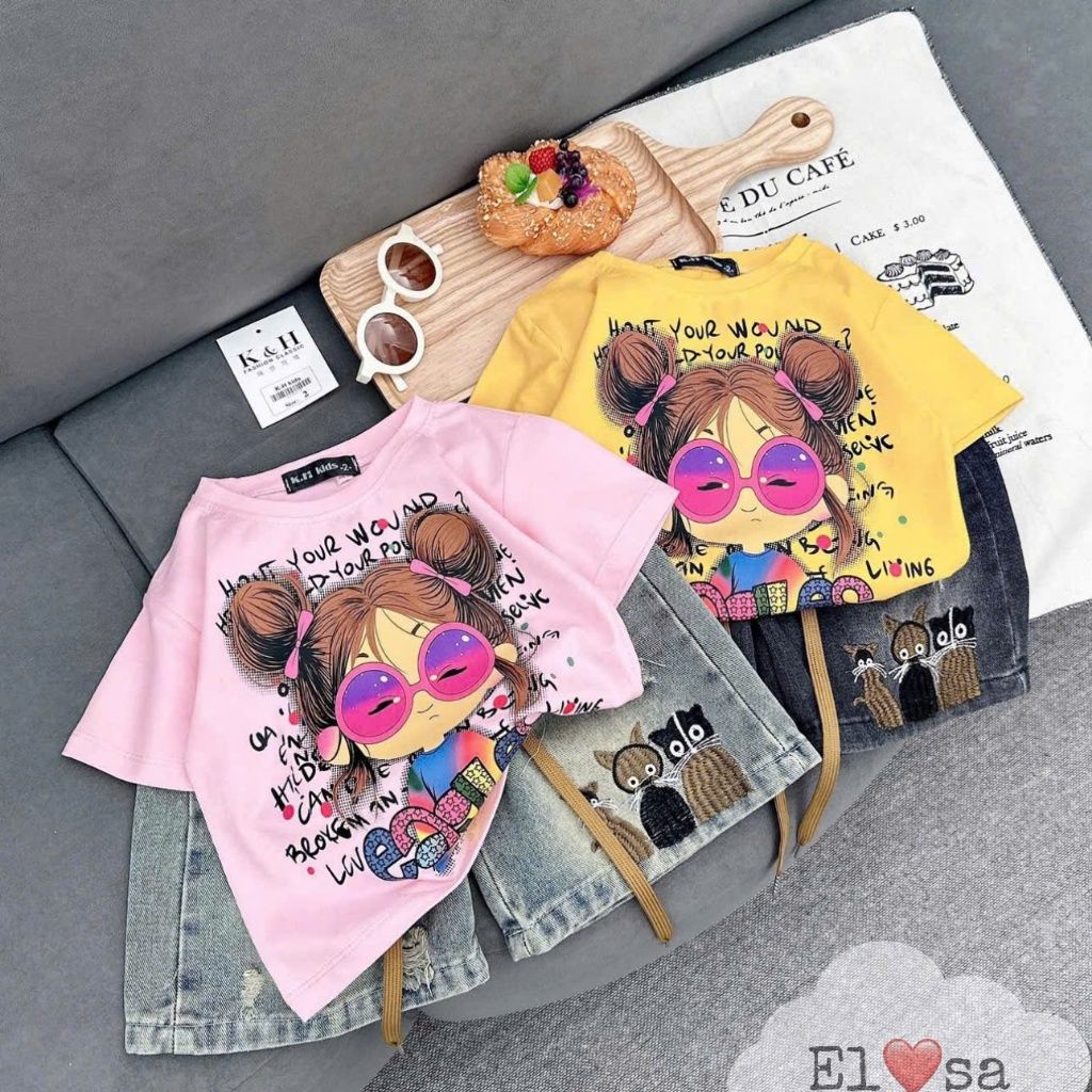 Quần áo bé gái – SET ÁO PHÔNG QUẦN BÒ EAGLES siêu xinh cho bé 1-10 Tuổi