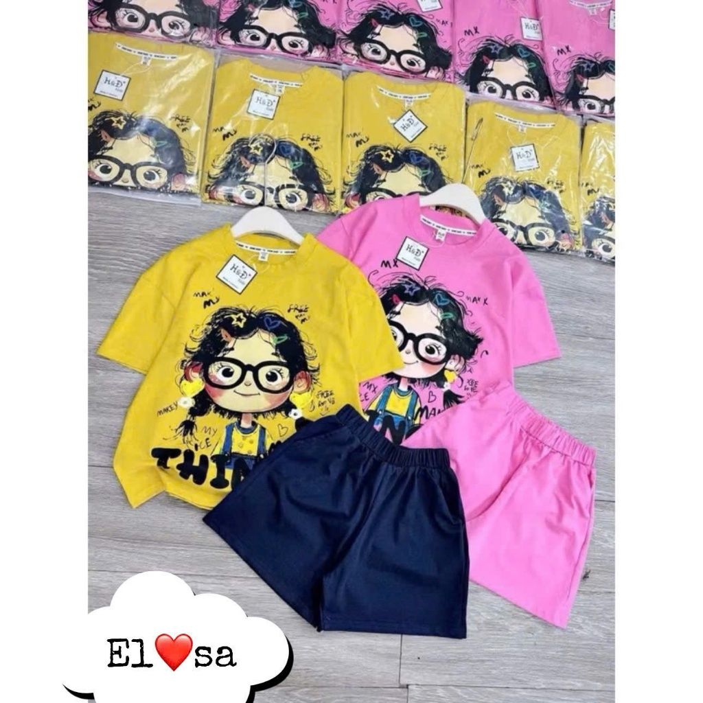 Quần Áo Bé Gái – SET CÔ GÁI TÓC XÙ 2 MÀU VÀNG, HỒNG SIÊU XINH CHO BÉ 1-8 TUỔI