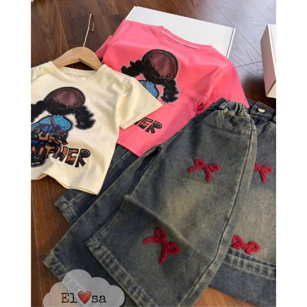 Quần áo bé gái – Sét BÒ PANTHER PHỐI NƠ Siêu Xinh cho bé 1-8 Tuổi