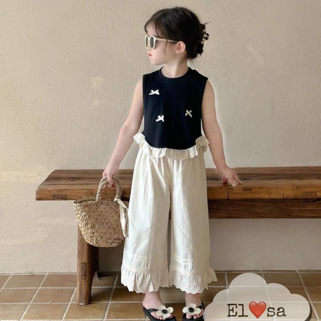 Quần áo bé gái – BỘ SÁT NÁCH QUẦN SUỒNG ĐÍNH NƠ Siêu Xinh cho bé 1-8 Tuổi